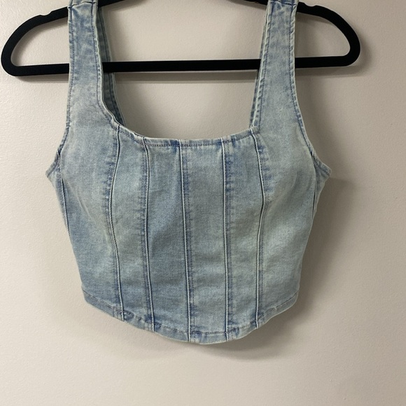 Y2K RUFUGE DENIM CROP TOP CORSET STYLE SMOCKED BACK Denim Crop Top SZ SMALL - Picture 5 of 7